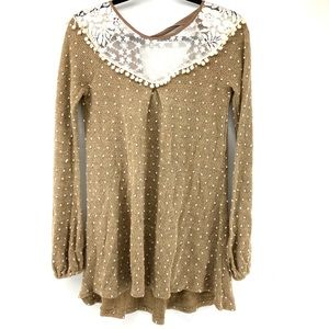 Ryu Swiss Dot Long Sleeve Tunic Tie Back Top